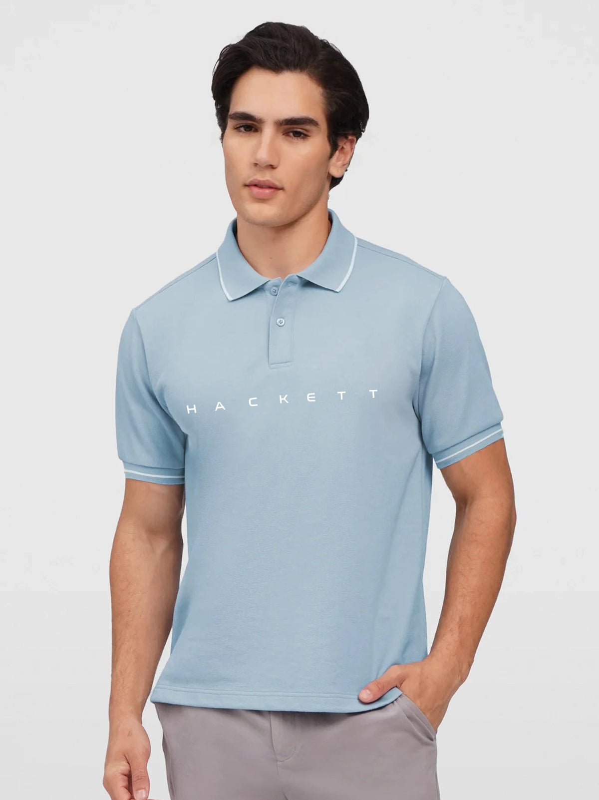 Men Embroidery Chest Logo Sky Blue Polo Shirt