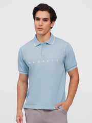 Men Embroidery Chest Logo Sky Blue Polo Shirt