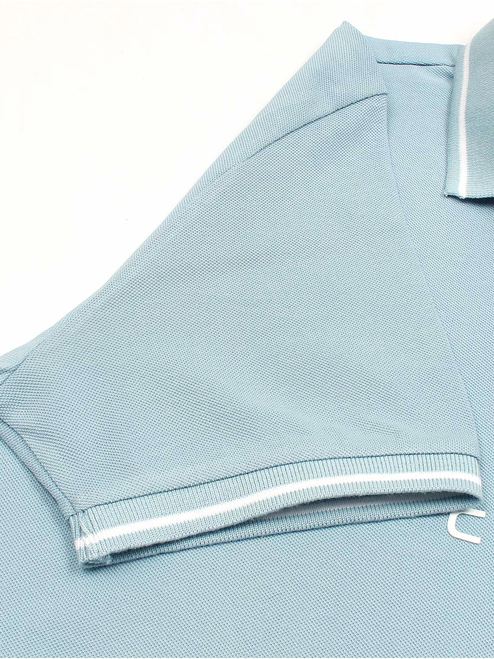 Men Embroidery Chest Logo Sky Blue Polo Shirt