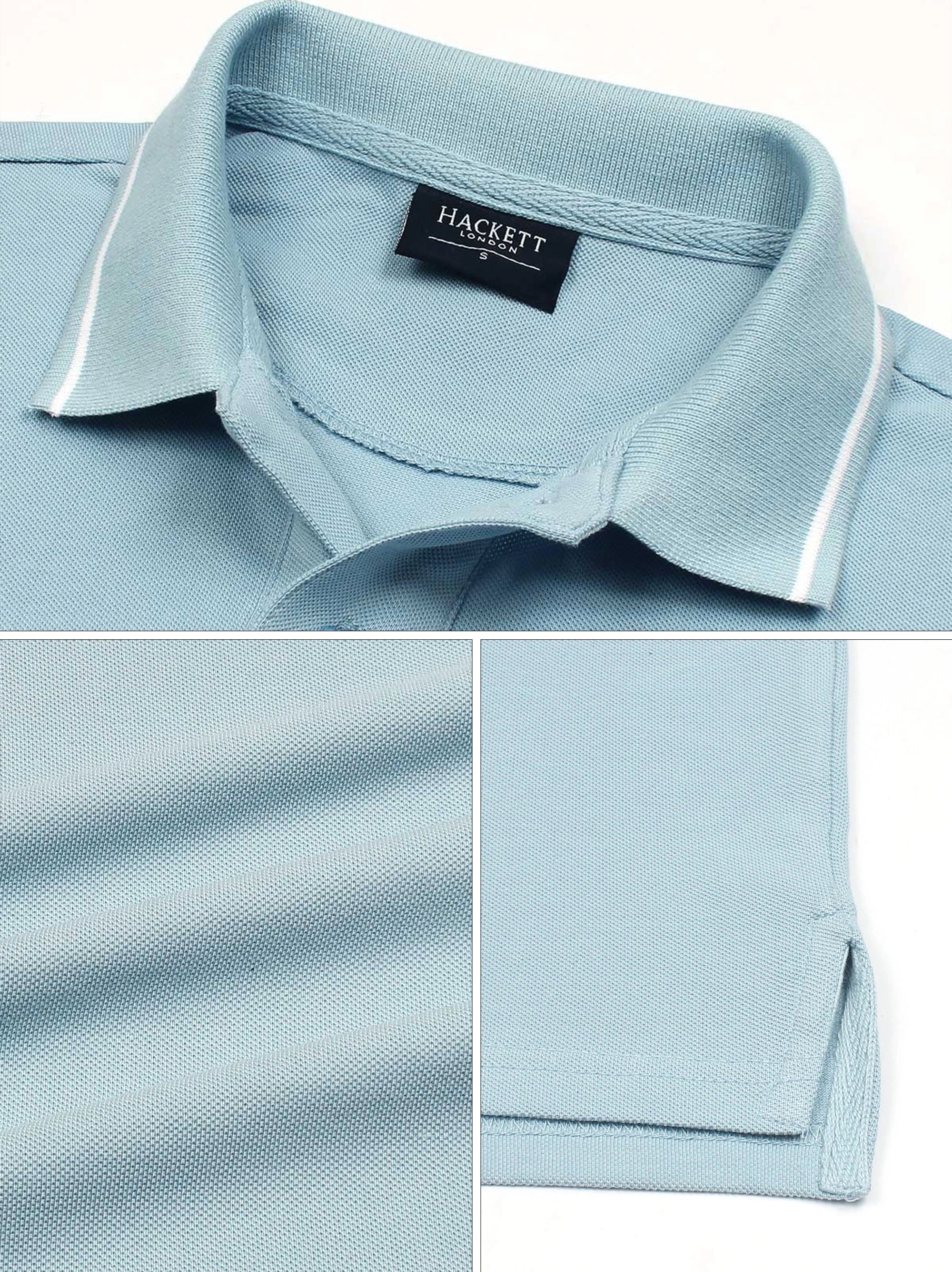 Men Embroidery Chest Logo Sky Blue Polo Shirt