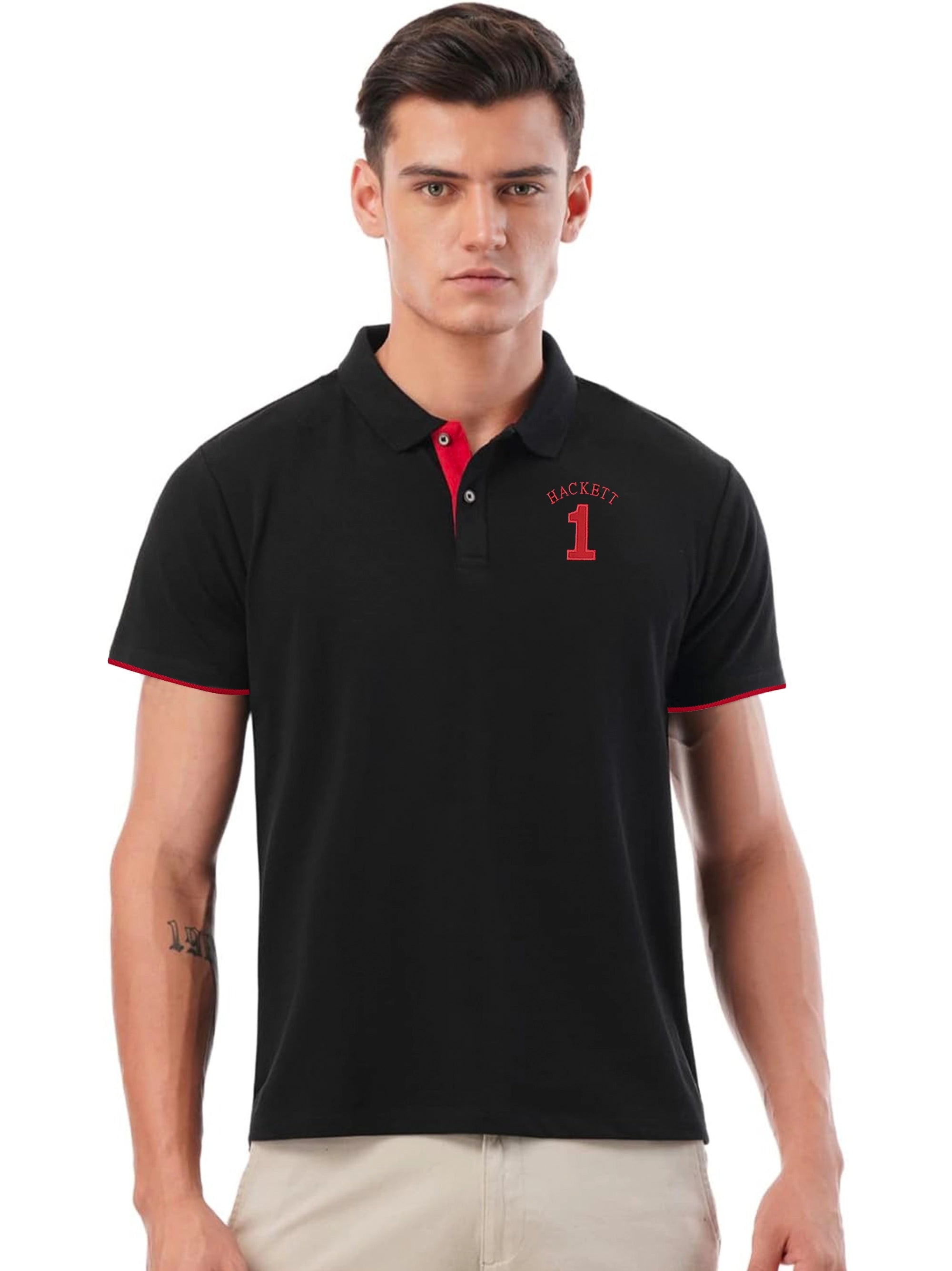 Men Iconic Embroidery Logo Black Polo Shirt