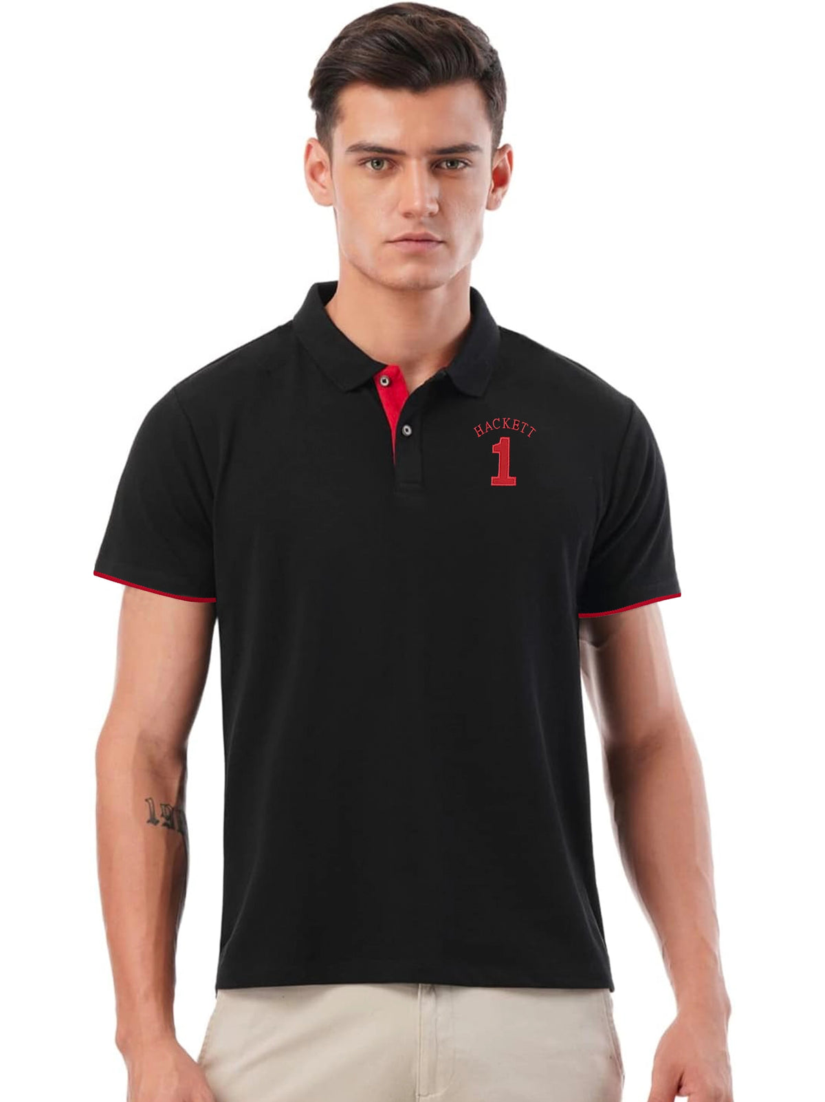 Men Iconic Embroidery Logo Black Polo Shirt