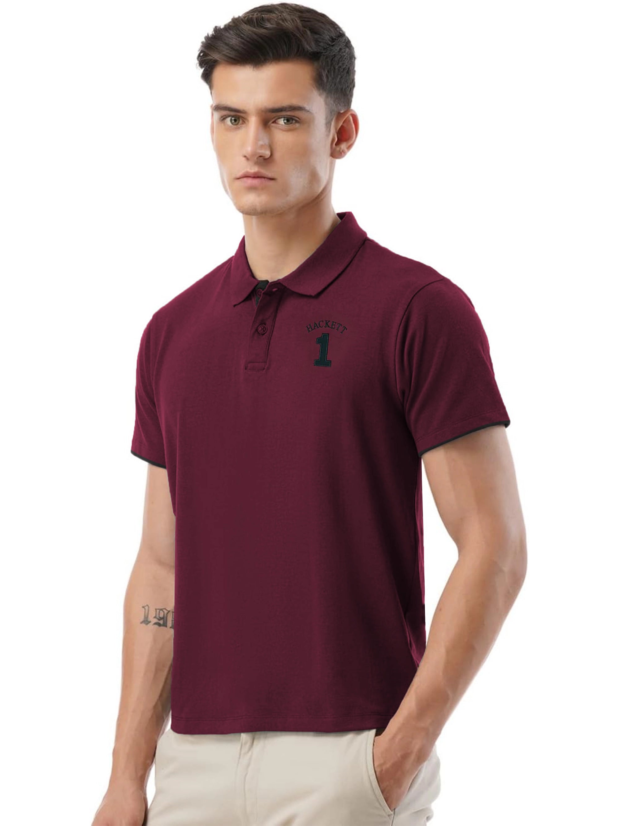 Men Iconic Embroidery Logo Maroon Polo Shirt