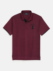Men Iconic Embroidery Logo Maroon Polo Shirt