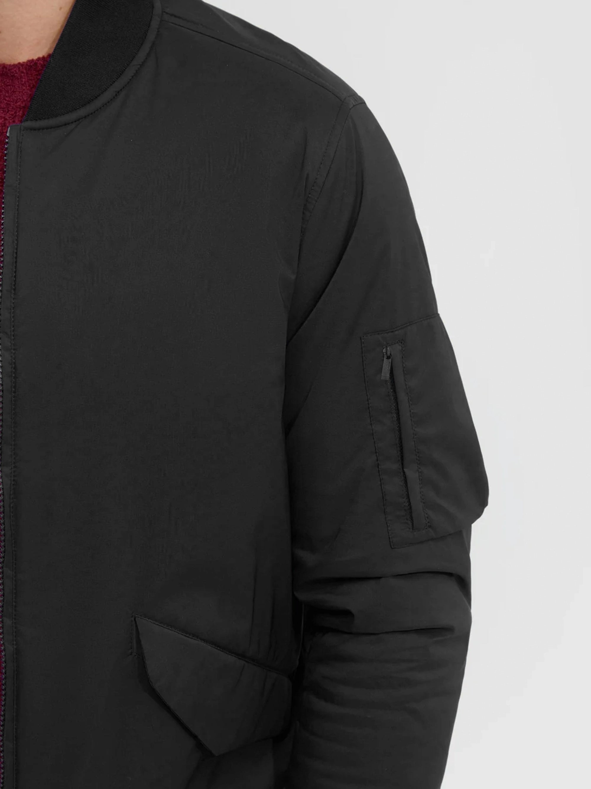 Men Padded Bomber Black Jacket