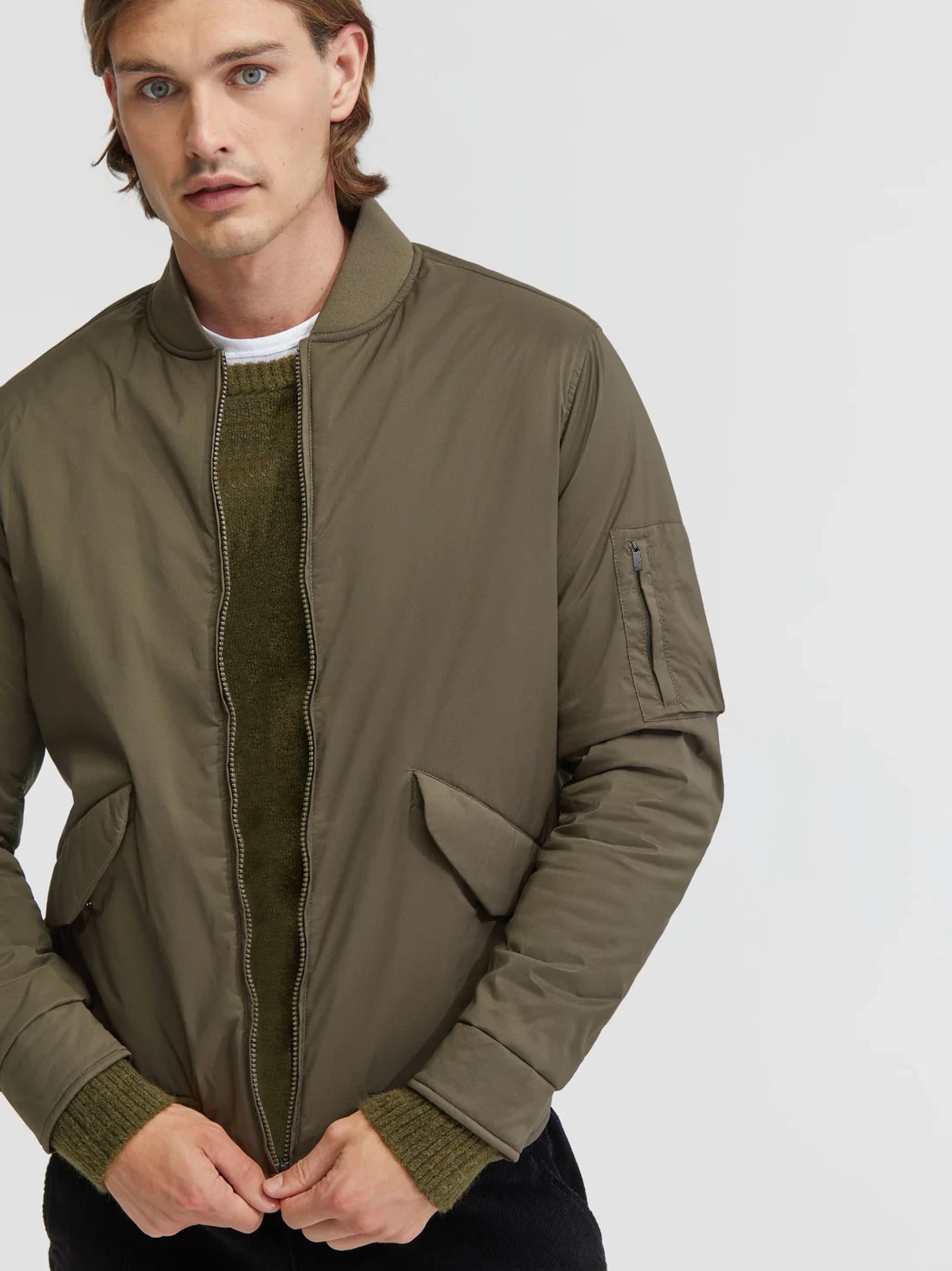 Men Padded Bomber Olive Jacket