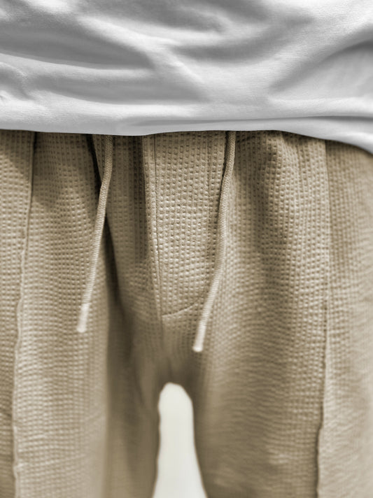 Men Plain Stripe Line Trouser In Khaki