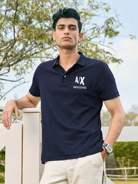 Men's AX Logo Navy Blue Polo Shirt