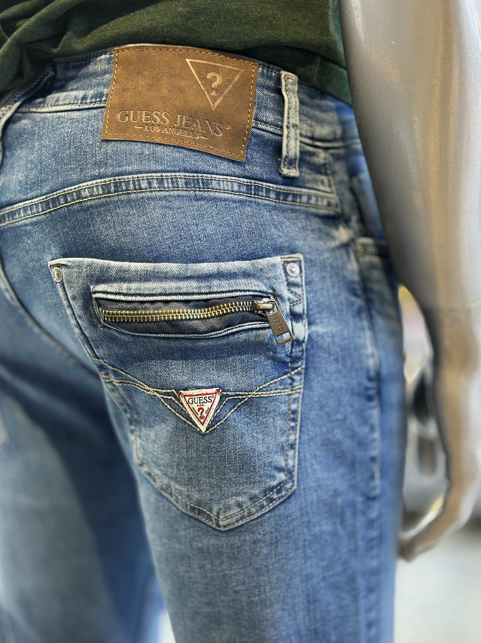 Men's Back Zipper Pocket Style Light Blue Jeans