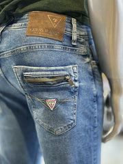 Men's Back Zipper Pocket Style Light Blue Jeans