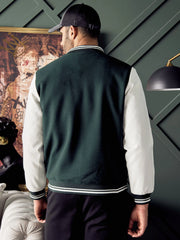 Men's Badge Detail Felt Green Baseball Jacket