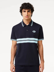 Men's Badge Logo Striped Navy Blue Polo Shirt