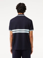 Men's Badge Logo Striped Navy Blue Polo Shirt