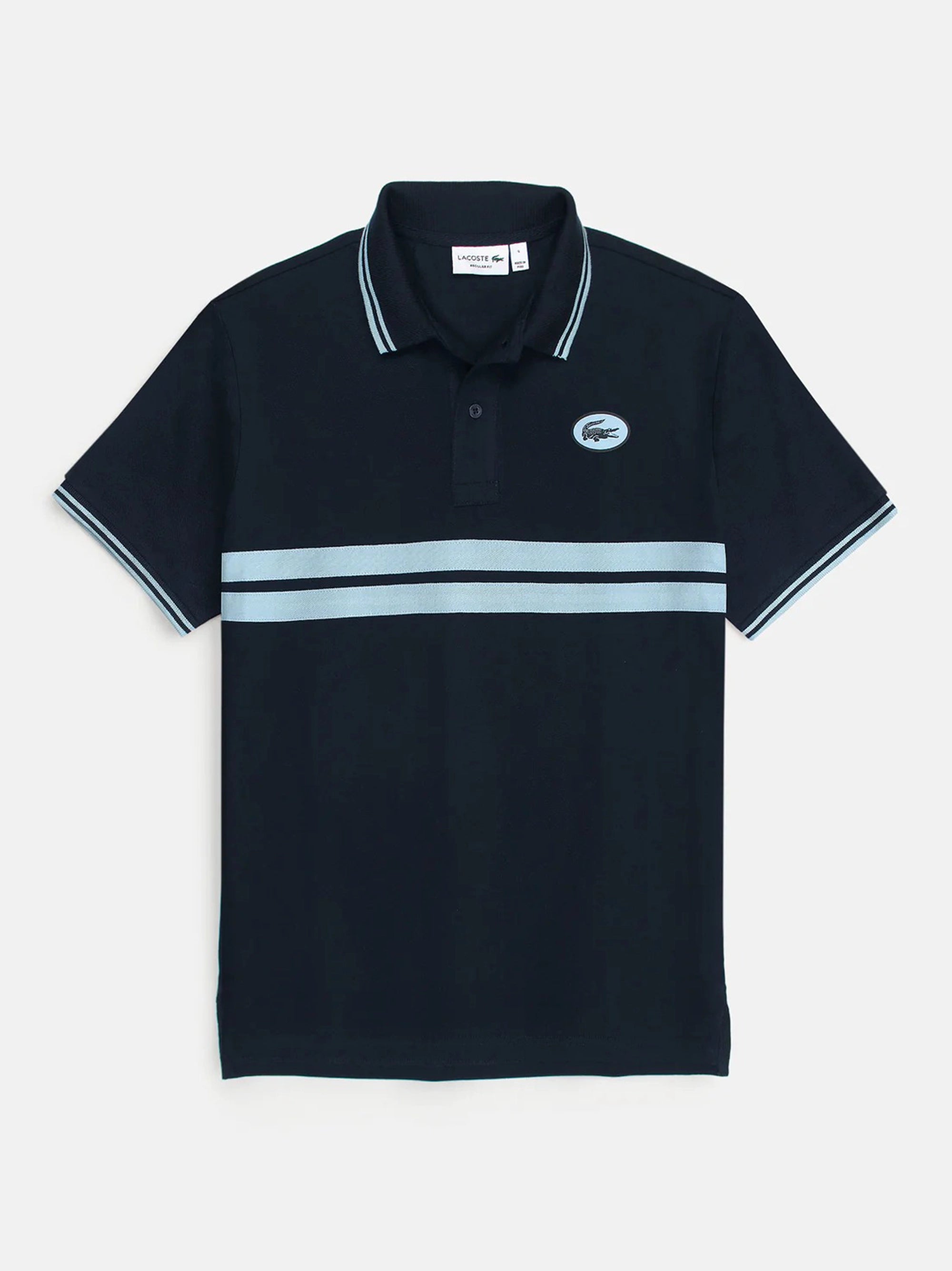 Men's Badge Logo Striped Navy Blue Polo Shirt