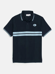 Men's Badge Logo Striped Navy Blue Polo Shirt