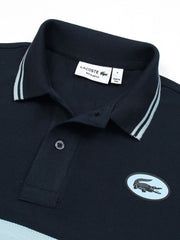 Men's Badge Logo Striped Navy Blue Polo Shirt
