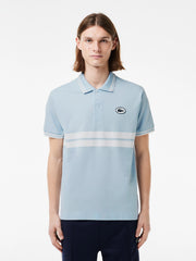 Men's Badge Logo Striped Sky Blue Polo Shirt