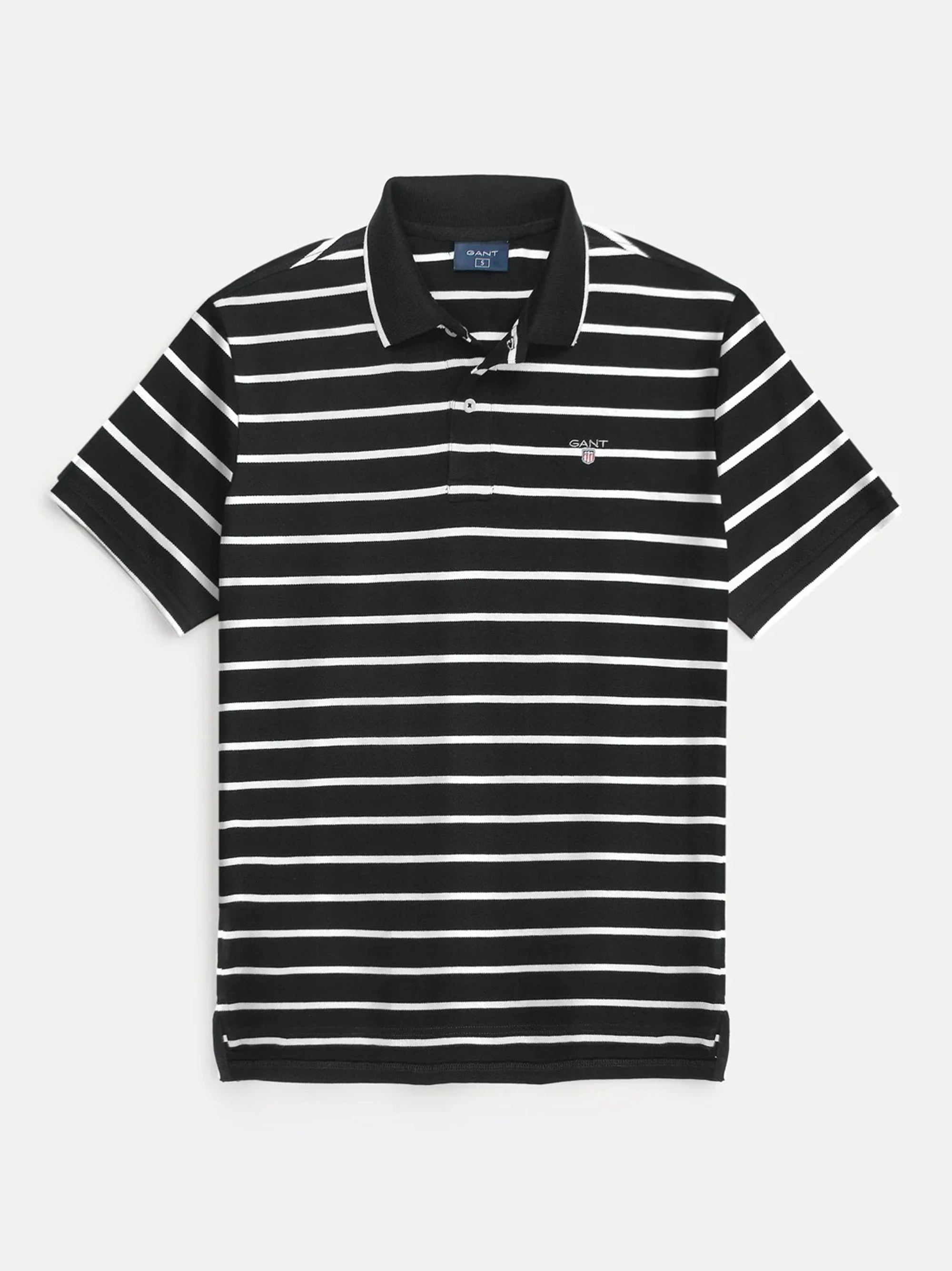 Men's Black & White Striped Polo Shirt