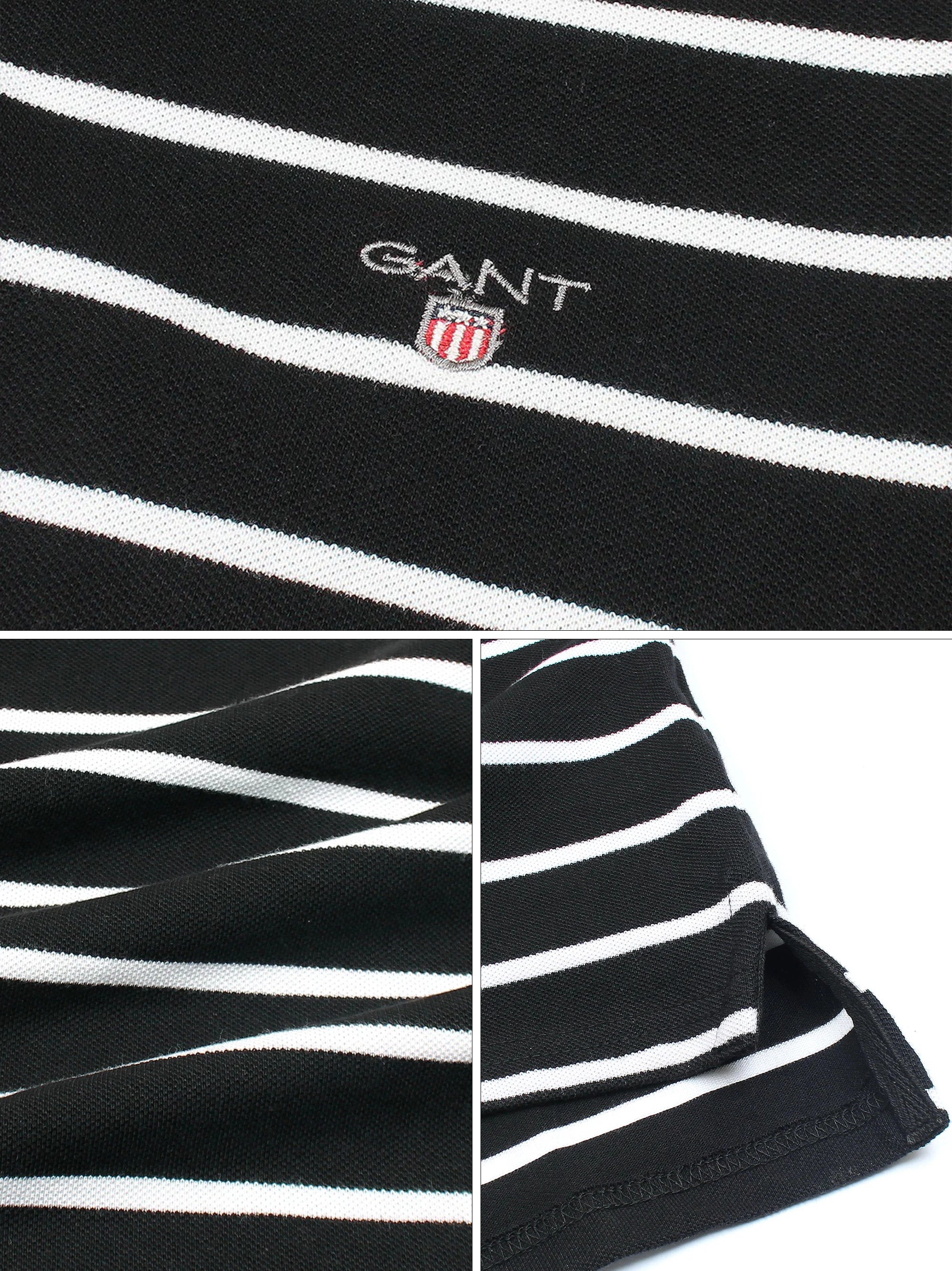 Men's Black & White Striped Polo Shirt