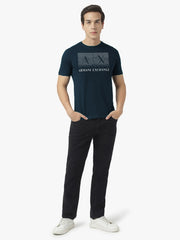 Men's Blue Regular-Fit Box A|X Logo T-Shirt