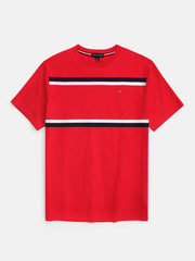 Men's Embroidery Logo Srtiped Red T-shirt