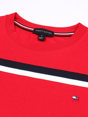 Men's Embroidery Logo Srtiped Red T-shirt