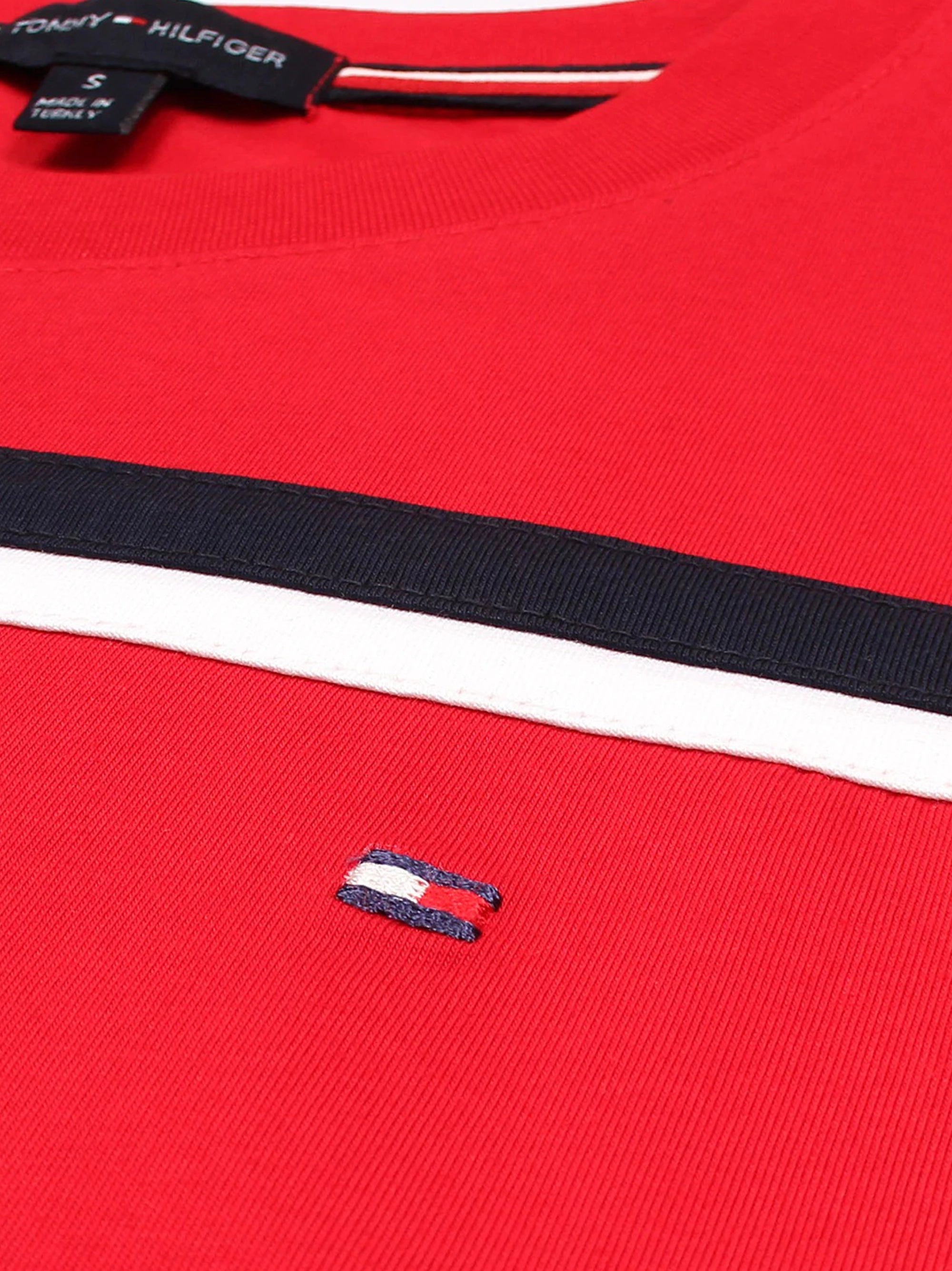 Men's Embroidery Logo Srtiped Red T-shirt