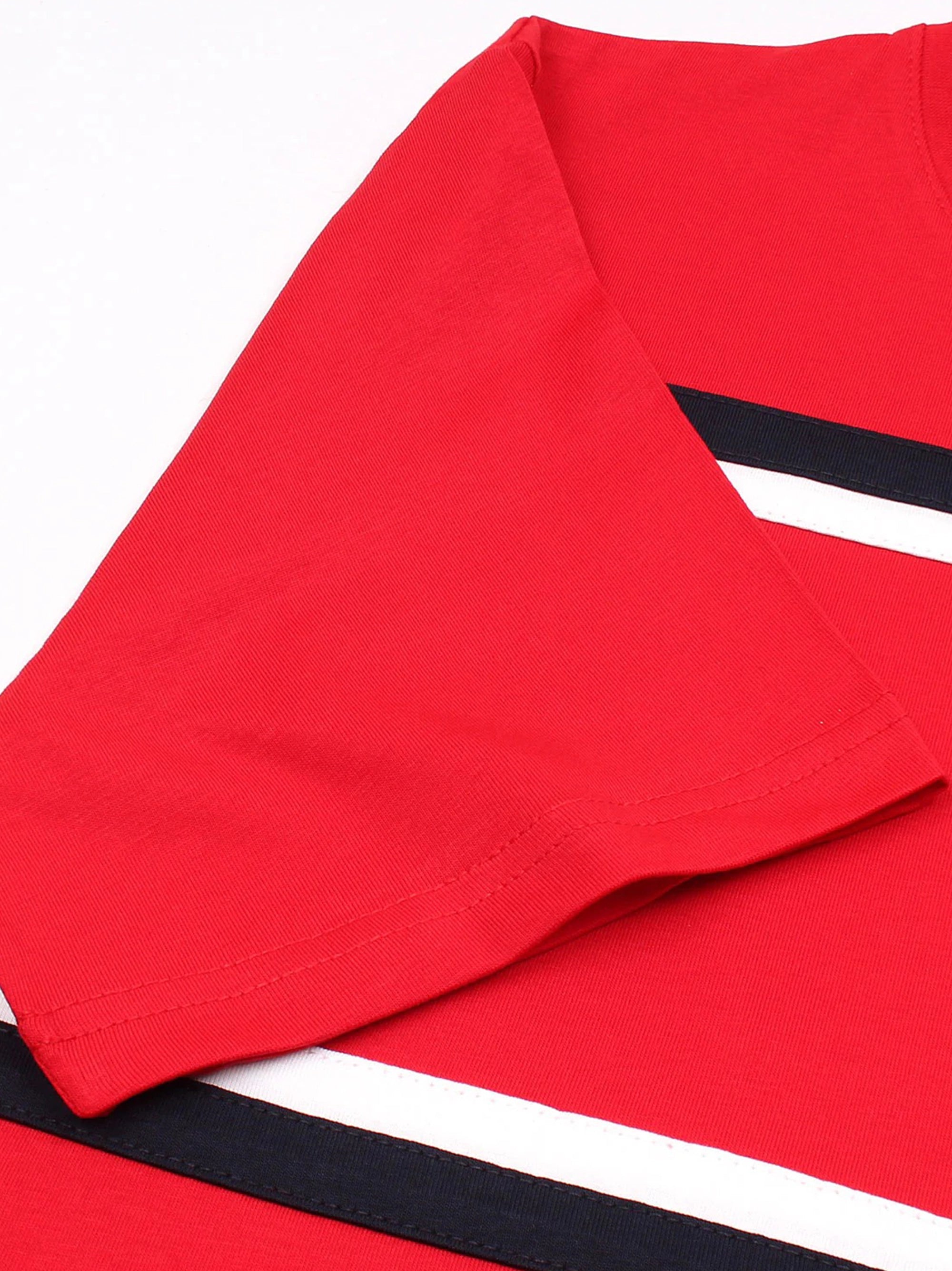 Men's Embroidery Logo Srtiped Red T-shirt