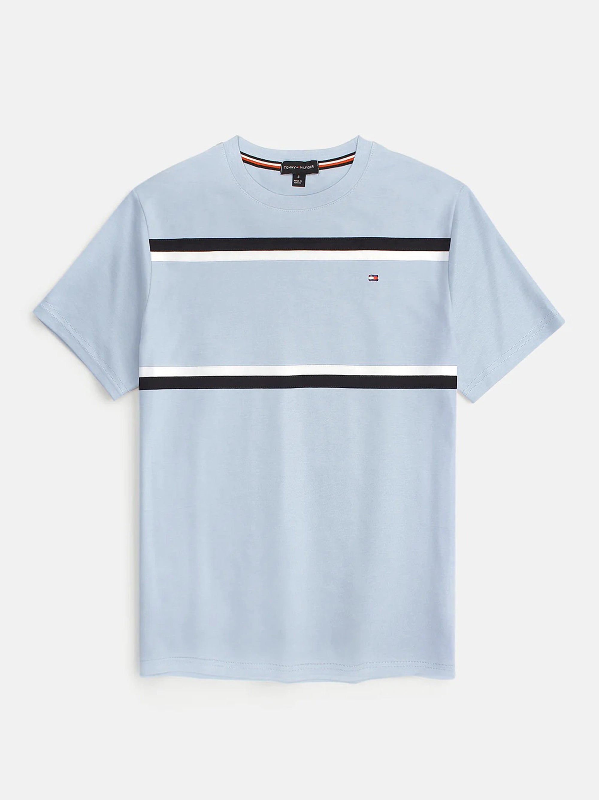 Men's Embroidery Logo Srtiped Sky Blue T-shirt