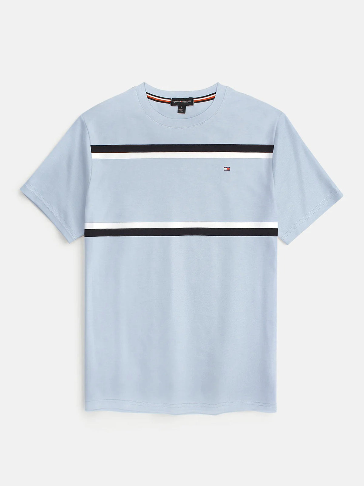 Men's Embroidery Logo Srtiped Sky Blue T-shirt