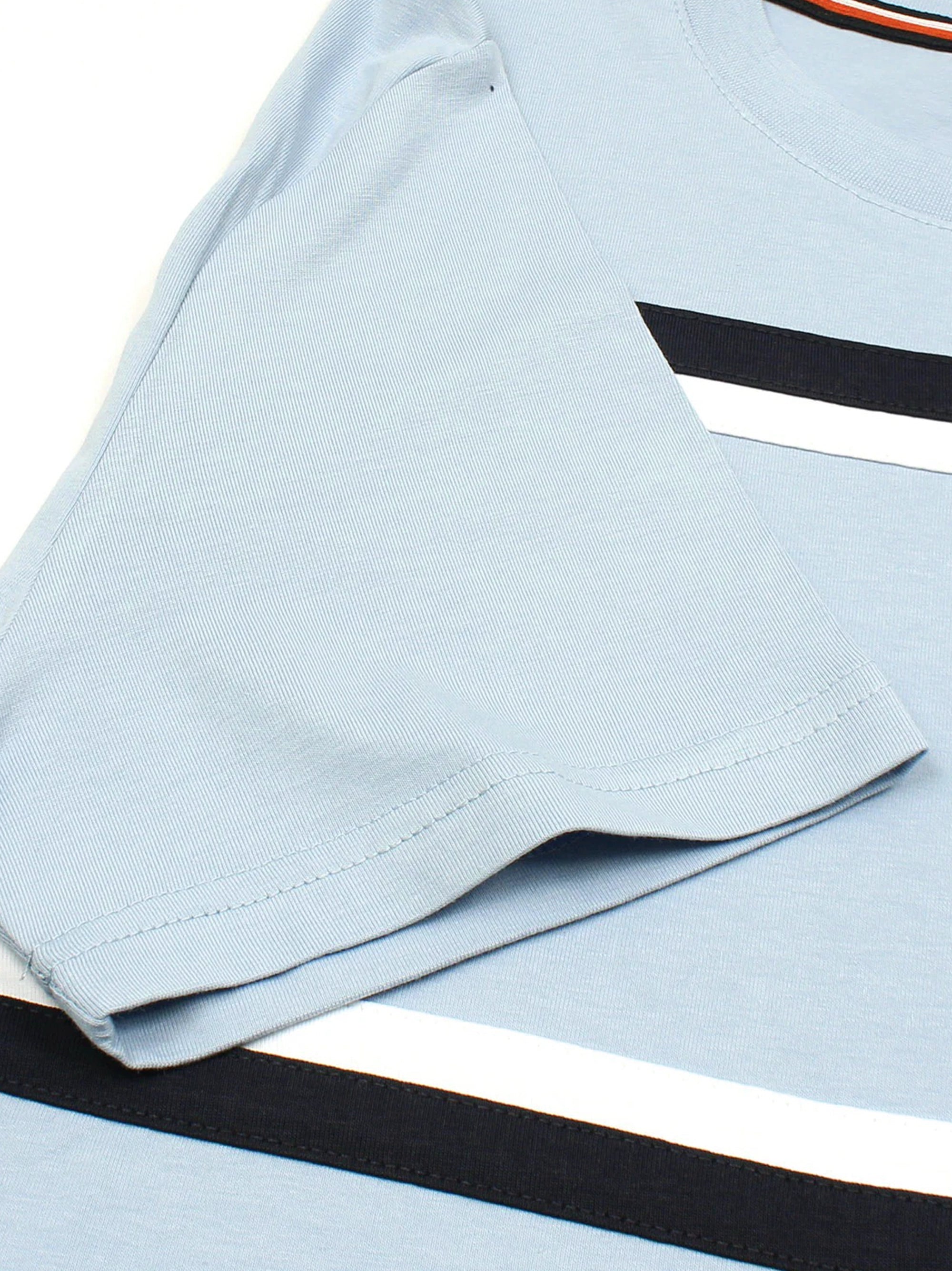 Men's Embroidery Logo Srtiped Sky Blue T-shirt
