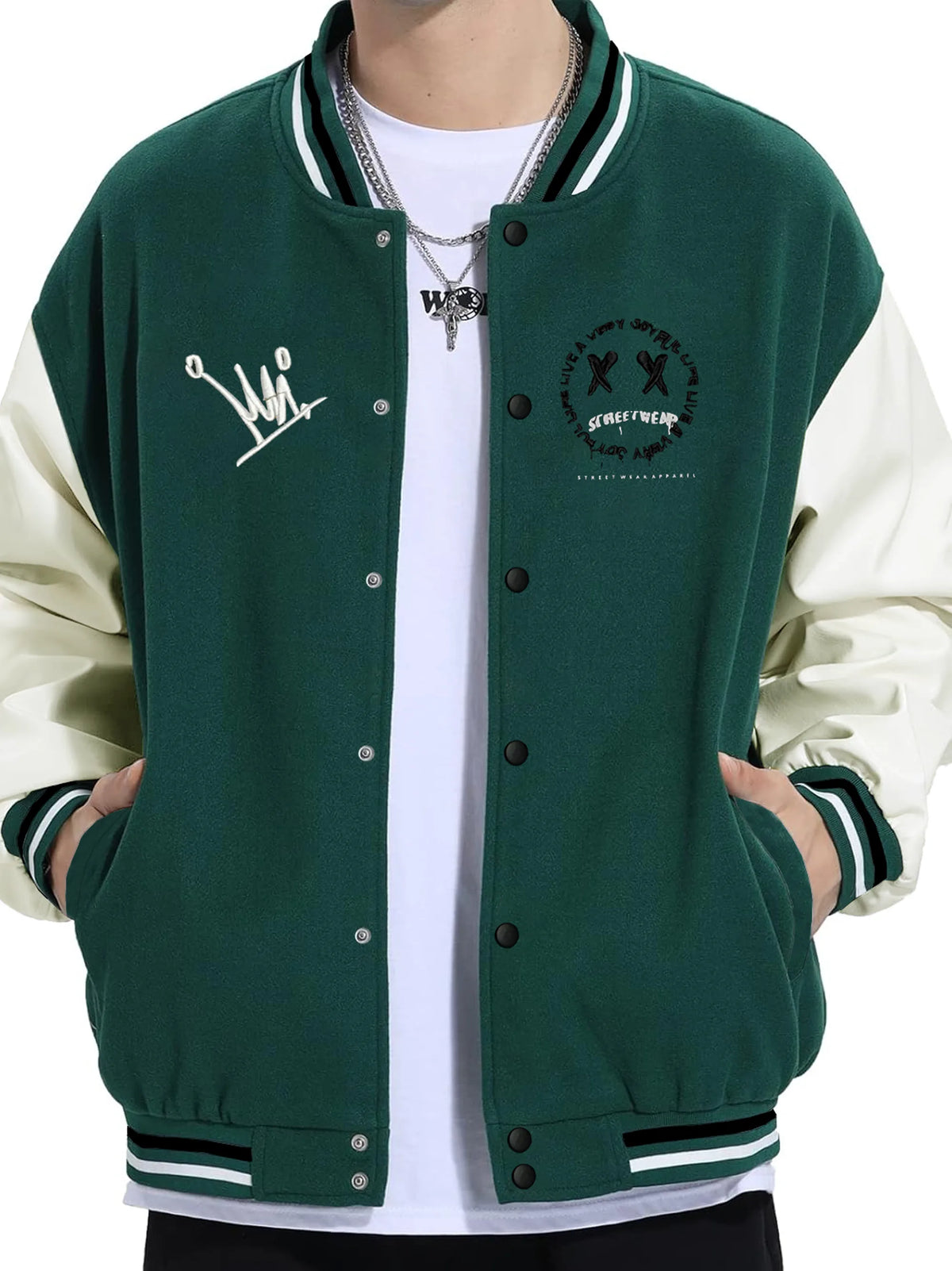 Men's Fleece Green Baseball Jacket