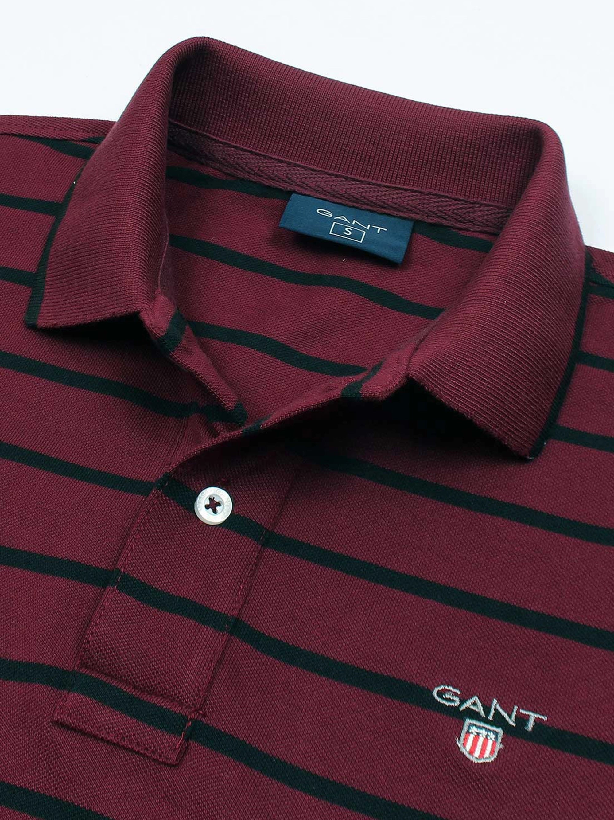 Men's Maroon & Black Striped Polo Shirt