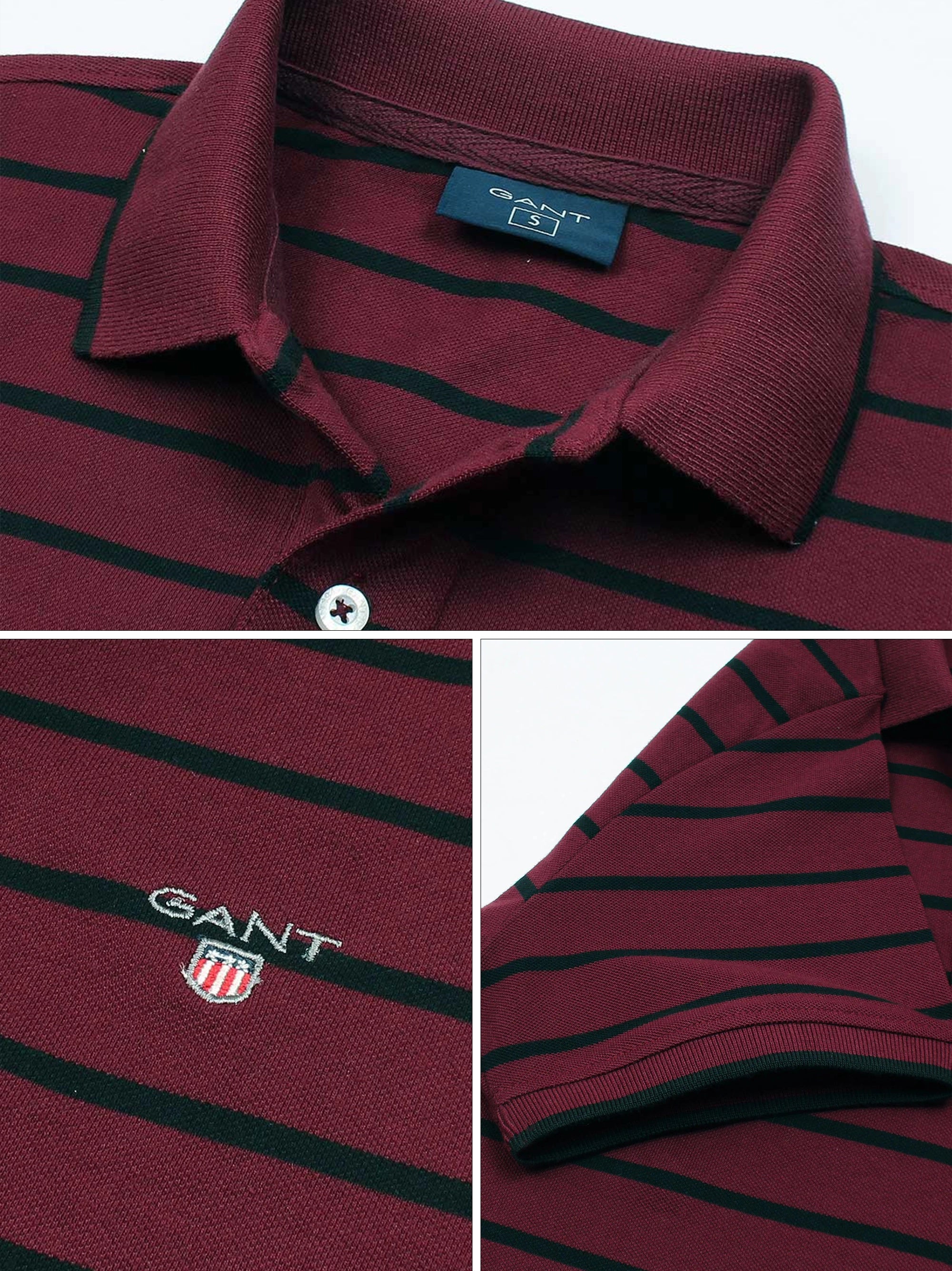 Men's Maroon & Black Striped Polo Shirt
