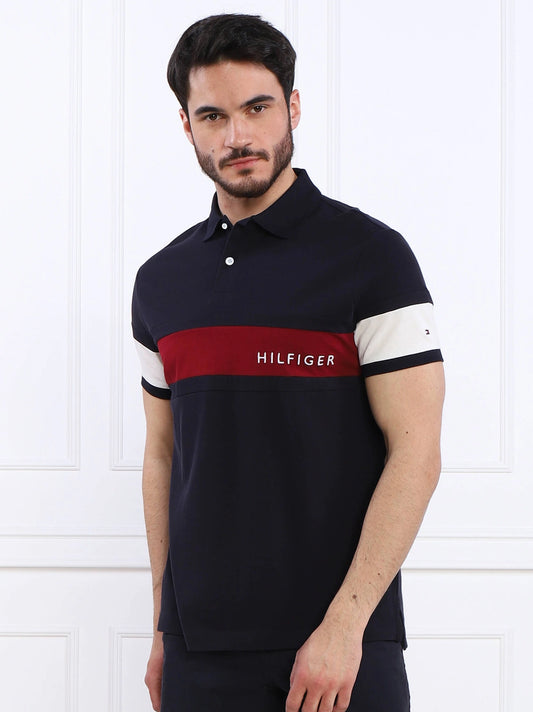 Men's Navy Blue Colourblock Polo Shirt