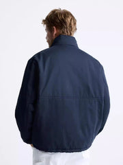 Men's Pocket Decoration Collar Long Blue Jacket