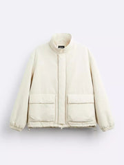 Men's Pocket Decoration Collar Long White Jacket