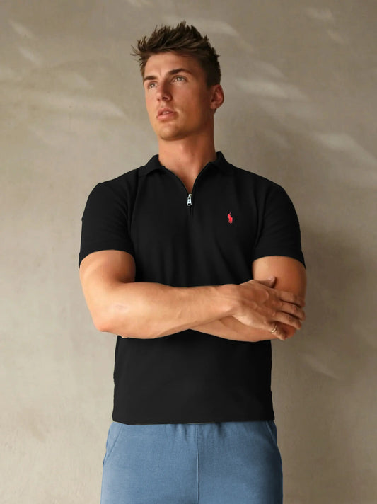 Men's Premium Black Zipper Polo Shirt