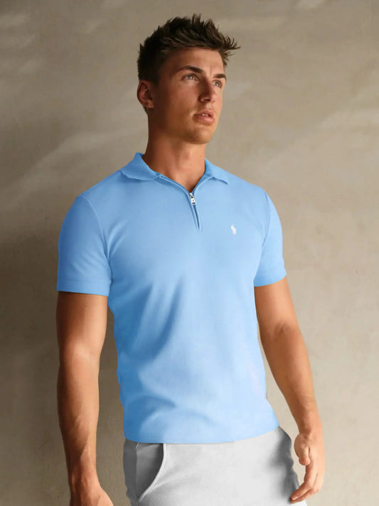 Men's Premium Sky Blue Zipper Polo Shirt