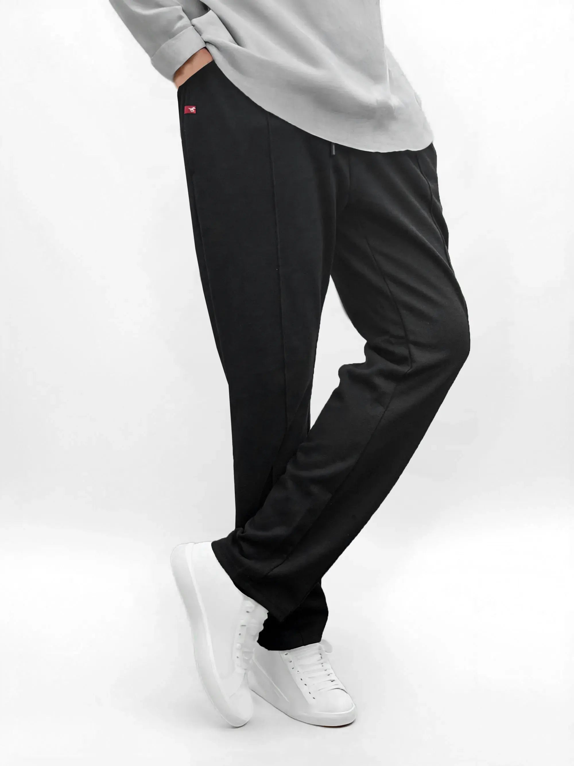 Men's Stitched Elastic Waist Black Trouser