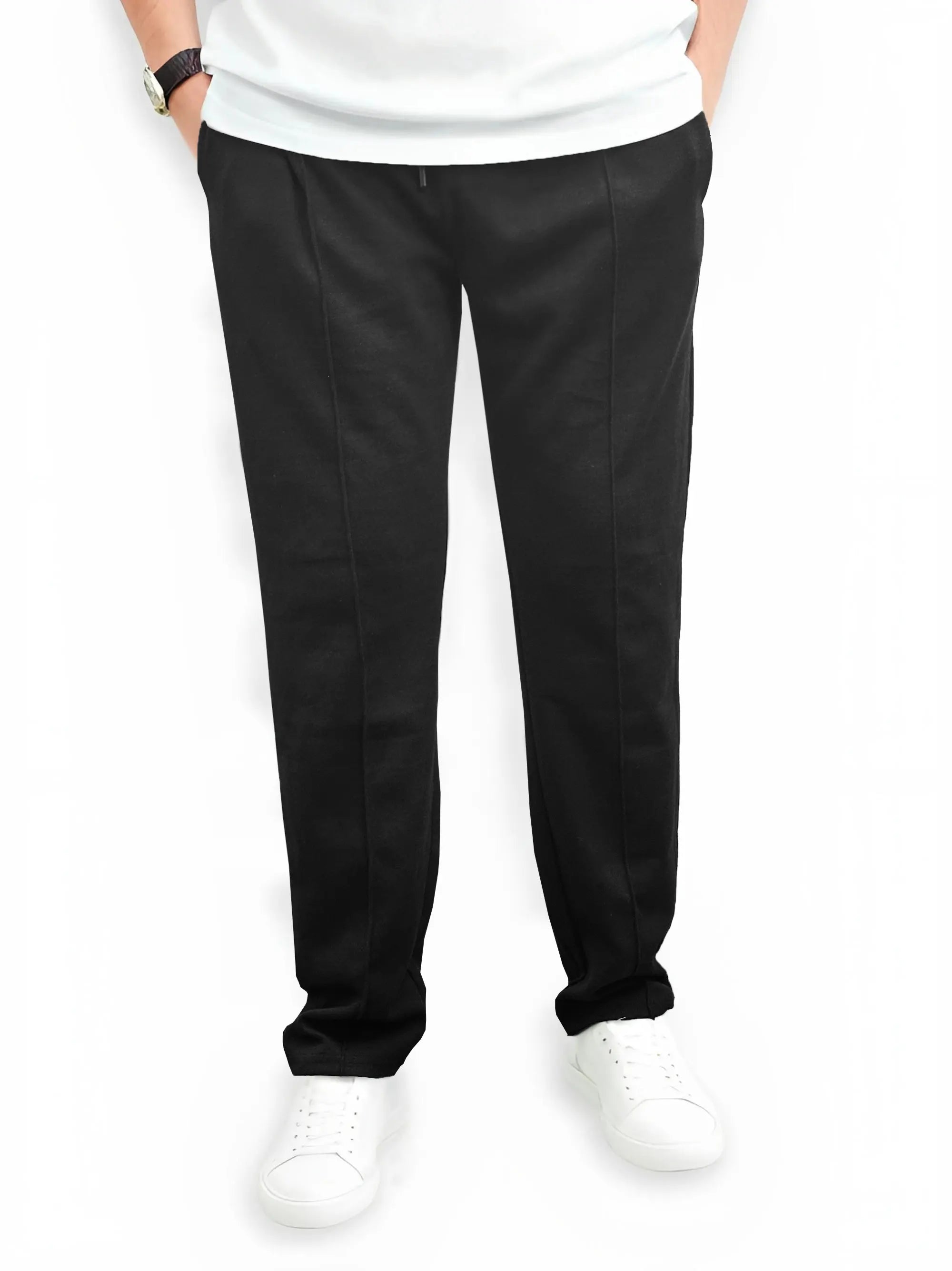 Men's Stitched Elastic Waist Black Trouser