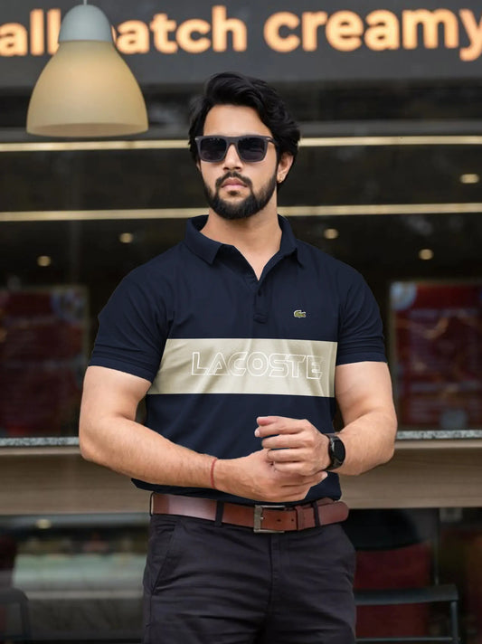 Men's Colorblocked Navy Blue Polo Shirt