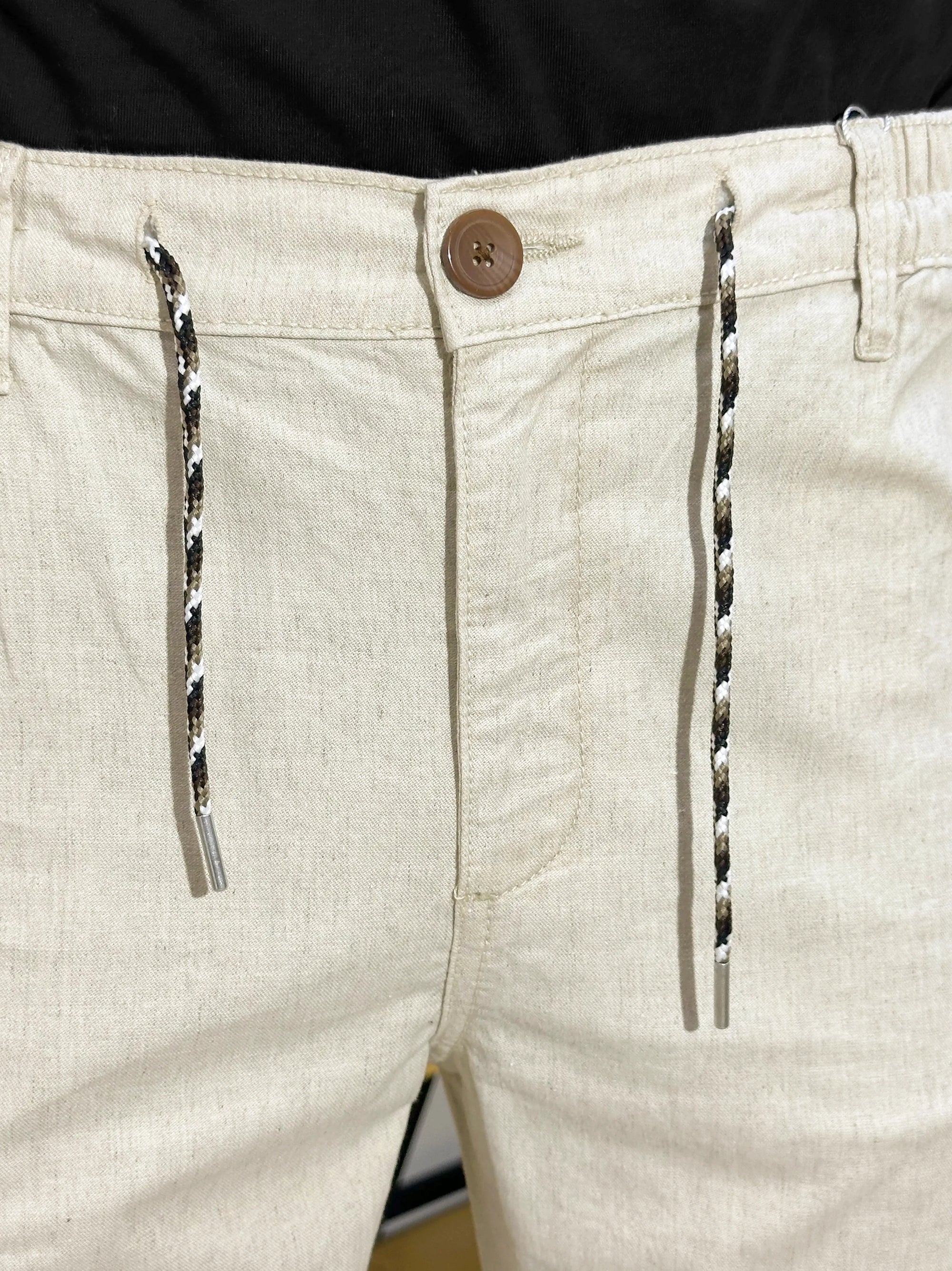 Men's Cotton Linen Beige Trouser