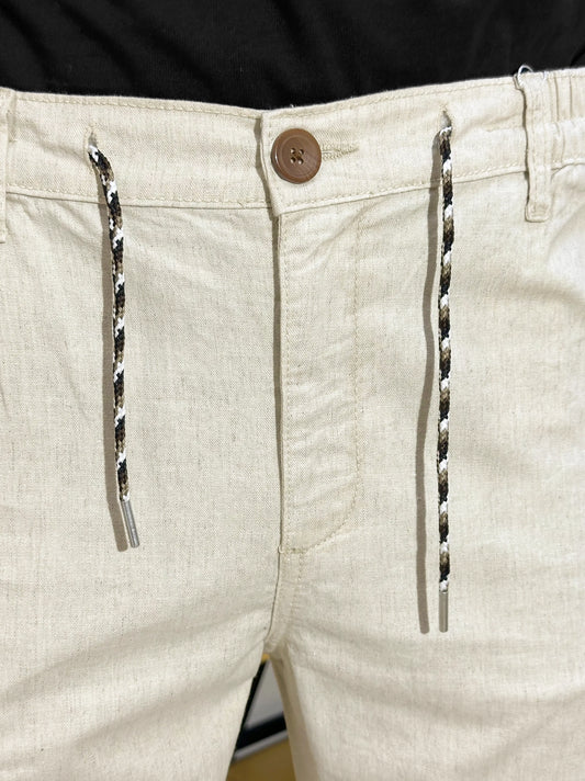 Men's Cotton Linen Beige Trouser
