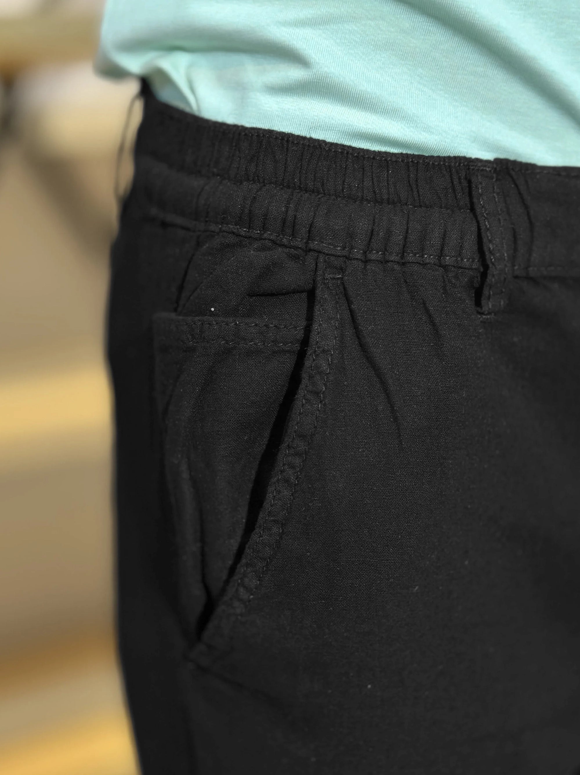 Men's Cotton Linen Black Trouser