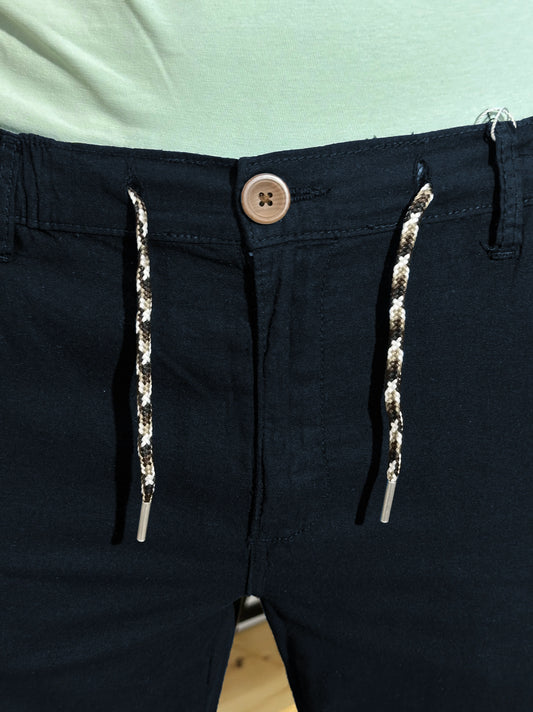 Men's Cotton Linen Navy Blue Trouser