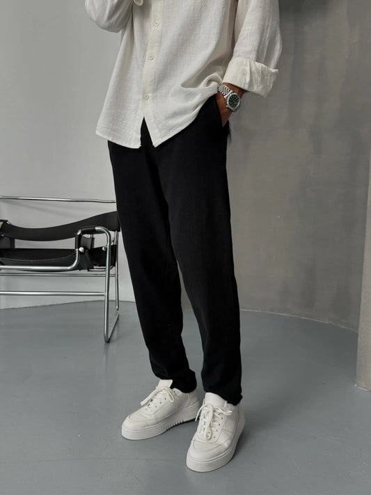 Men's Cotton Linen Black Trouser