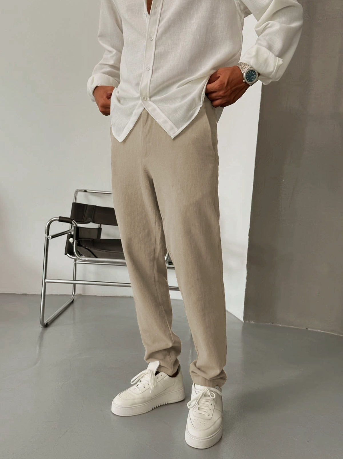 Men's Cotton Linen Light Brown Trouser