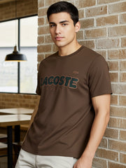 Men's Stylish Embroidery Logo Brown T-shirt