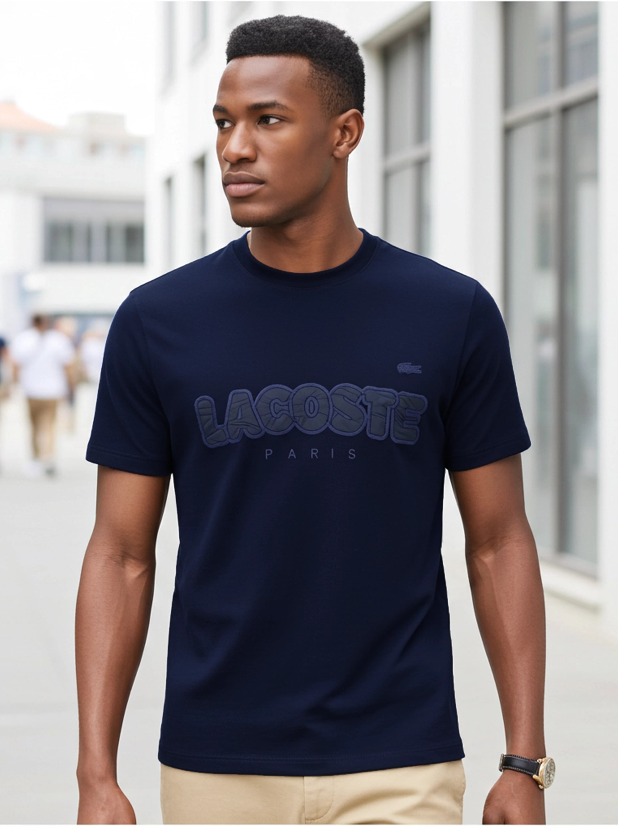 Men's Stylish Embroidery Logo Navy Blue T-shirt